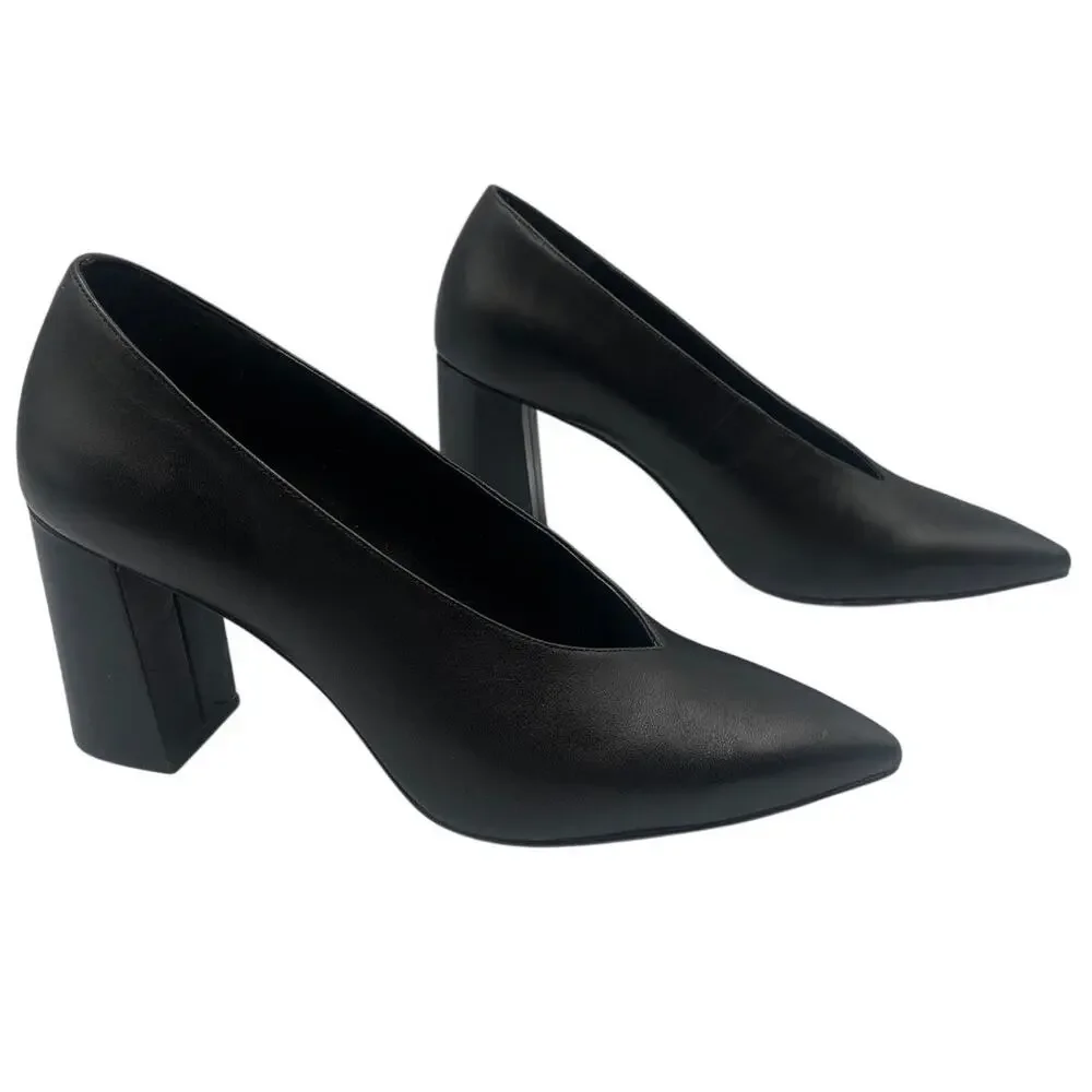 Michael Kors MK Pumps Cambria Pointed Toe Block Heel Black Leather Size 8.5 M